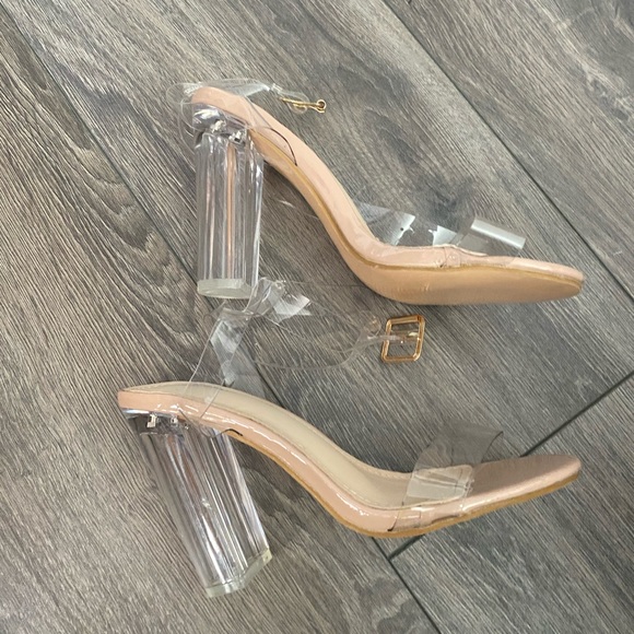 Clear strap heels chunky heel beige - Picture 4 of 10